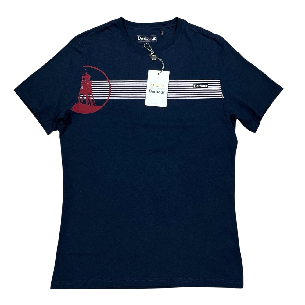 NWT Barbour Lachian Logo T-Shirt Mens S Tailored Navy 100% Cotton Short Sleeve